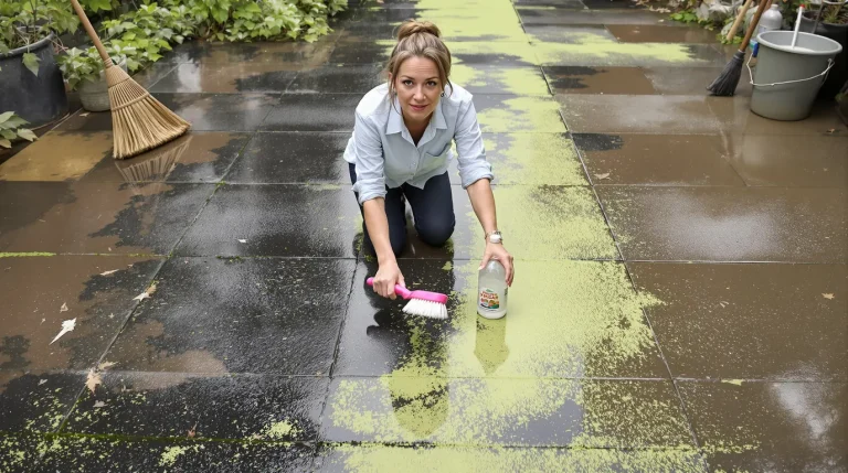 Terrasse verte et glissante : cet ingrédient de cuisine à 50 centimes la nettoie en 1 h sans Karcher
