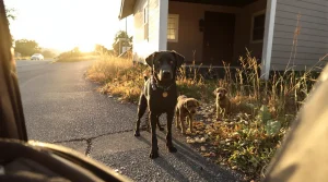 En voyant une chienne et ses 2 chiots au bord de la route, une automobiliste fait aussitôt demi-tour