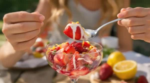 Envie de fraises en dessert ? J’essaie cette salade de fraises, gourmande, fraîche et acidulée