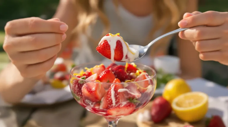 Envie de fraises en dessert ? J’essaie cette salade de fraises, gourmande, fraîche et acidulée Envie de fraises en dessert ? J’essaie cette salade de fraises, gourmande, fraîche et acidulée