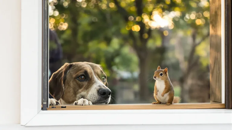 Relâché dans la forêt, cet écureuil revient chaque matin jouer à la fenêtre avec sa meilleure amie canine Relâché dans la forêt, cet écureuil revient chaque matin jouer à la fenêtre avec sa meilleure amie canine