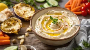 15 minutes avant l’arrivée des voisins, je mixe aubergine et yaourt pour remplir le bol de l’apéro